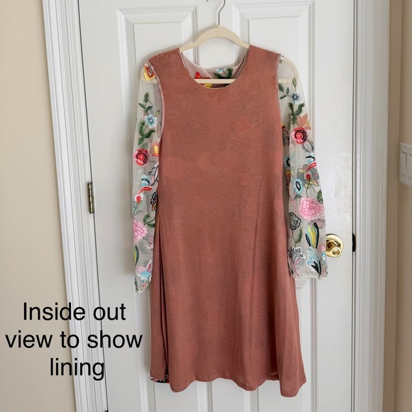 Philosophy Floral Embroidered Shift Dress Sheer Long Sleeve  Size M - Picture 10 of 16